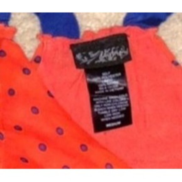 DAYTRIP- WOMEN POCKET DOTS ORANGE/RED/BLUE LINEN FLOWY TANK TOP SIZE MEDIUM - Picture 3 of 3